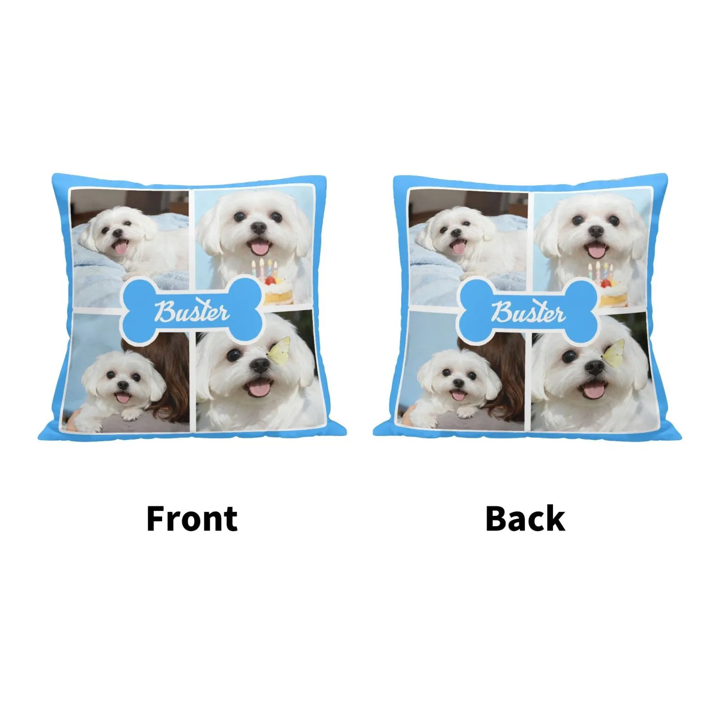 Custom 4-Grid Collage Pet Photo Throw Pillow with Name