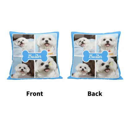 Custom 4-Grid Collage Pet Photo Throw Pillow with Name