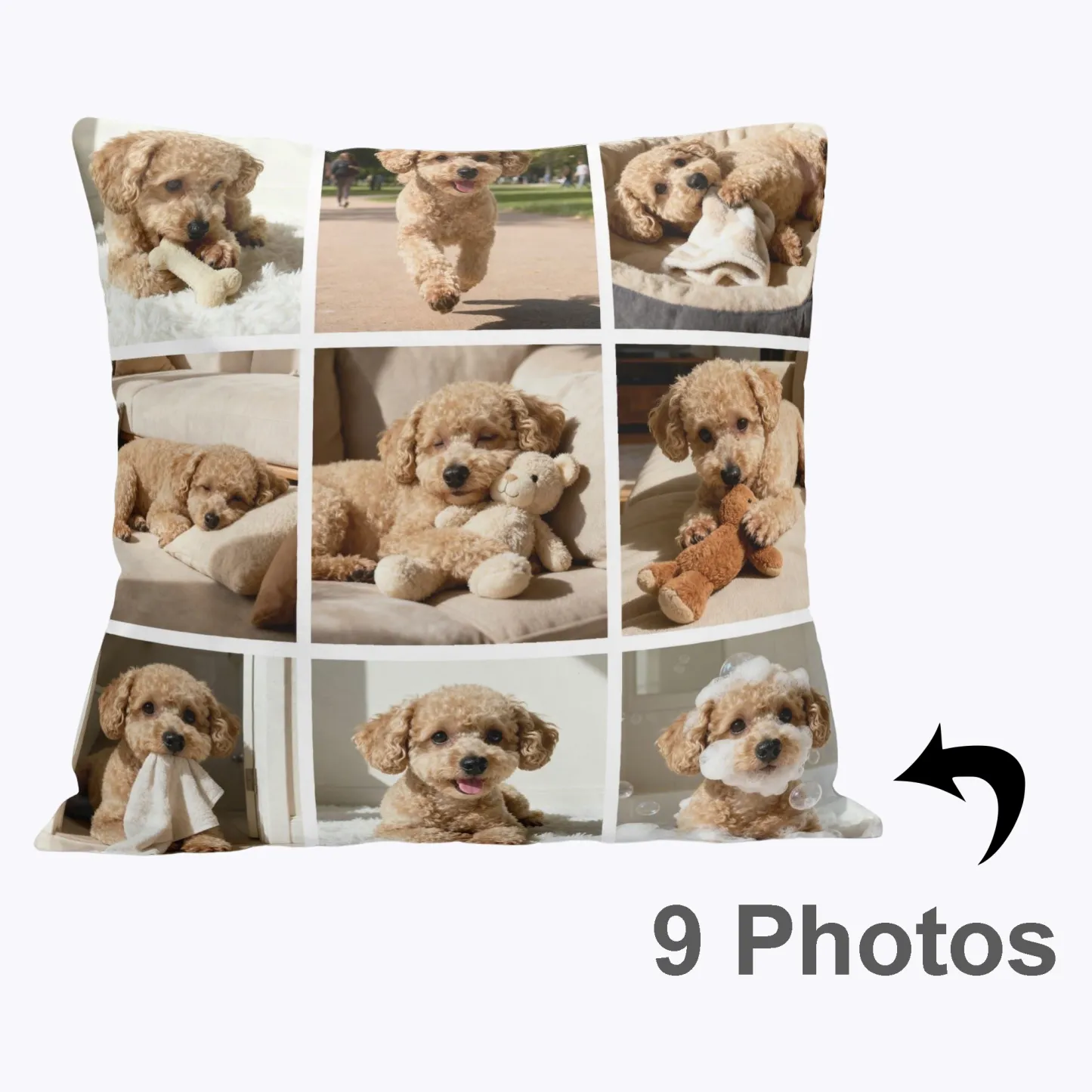 Custom 9-Grid Collage Pet Photo Throw Pillow