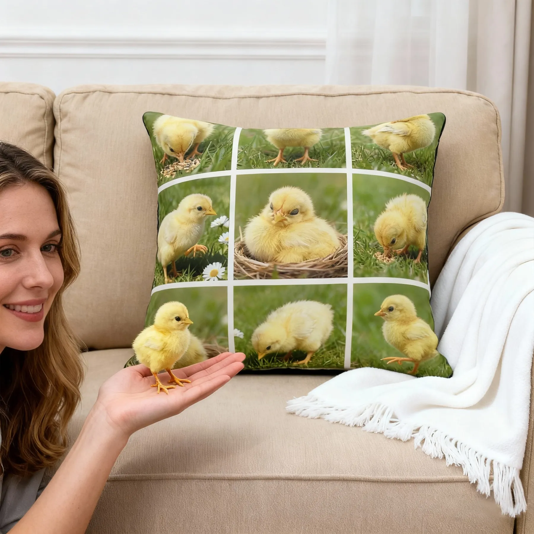 Custom 9-Grid Collage Pet Photo Throw Pillow