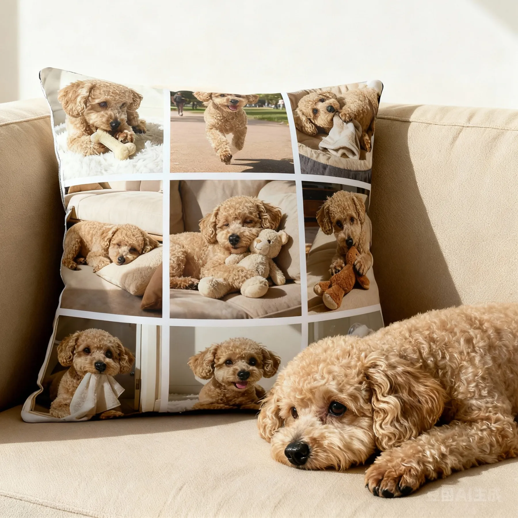 Custom 9-Grid Collage Pet Photo Throw Pillow