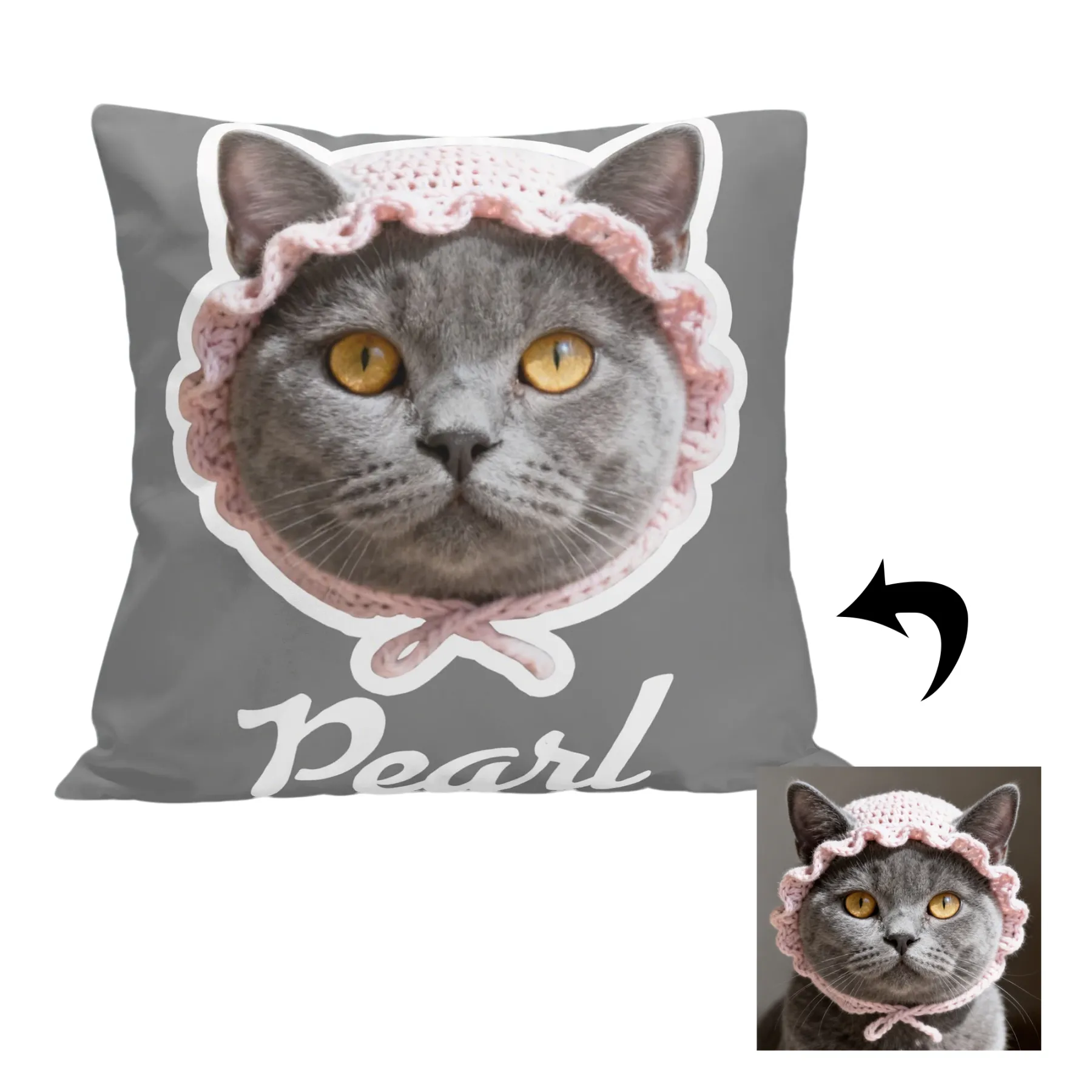 Personalized Double-sided Dog Cat Pet Face Photo Throw Pillow with Name