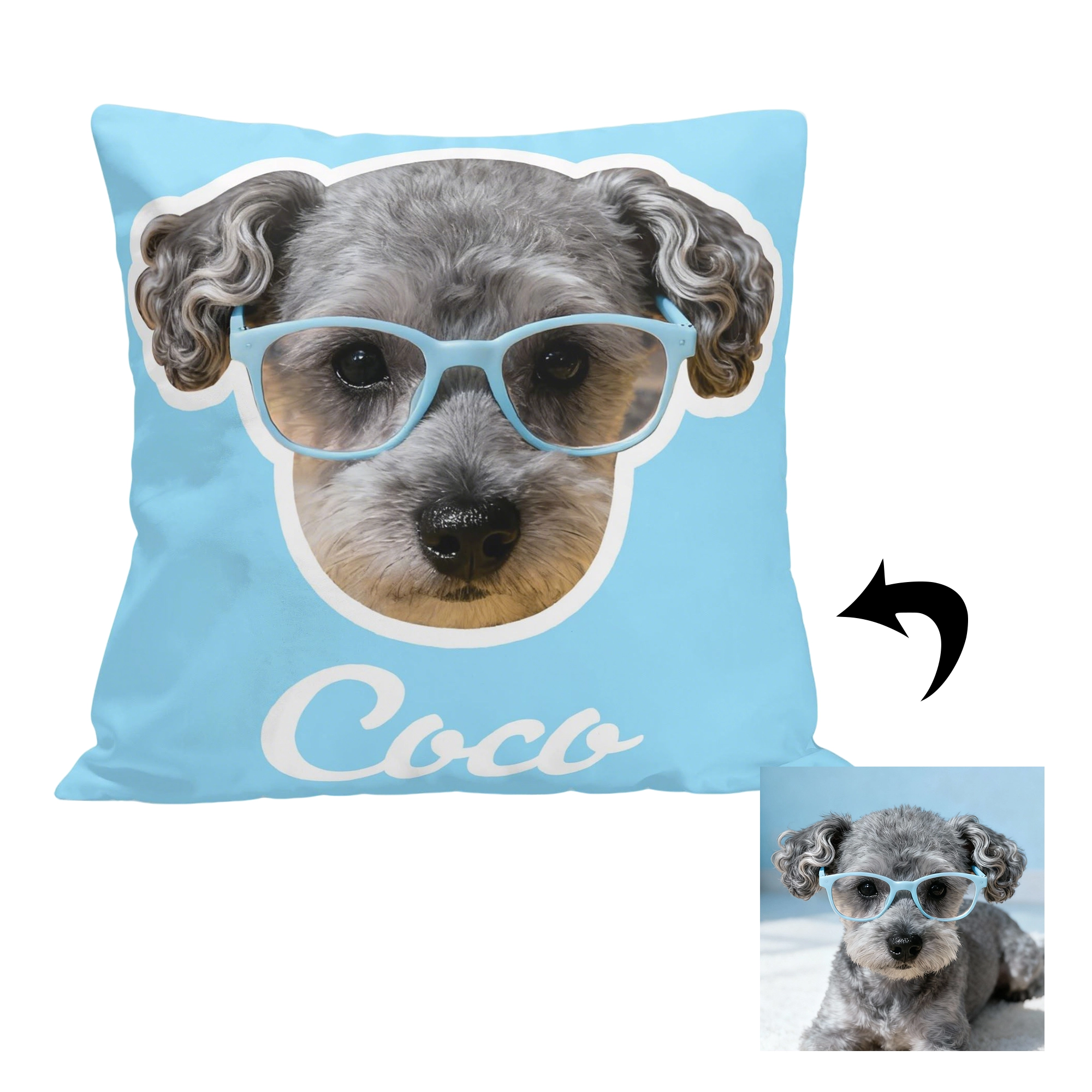 Personalized Double-sided Dog Cat Pet Face Photo Throw Pillow with Name