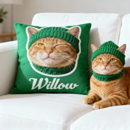 Personalized Double-sided Dog Cat Pet Face Photo Throw Pillow with Name