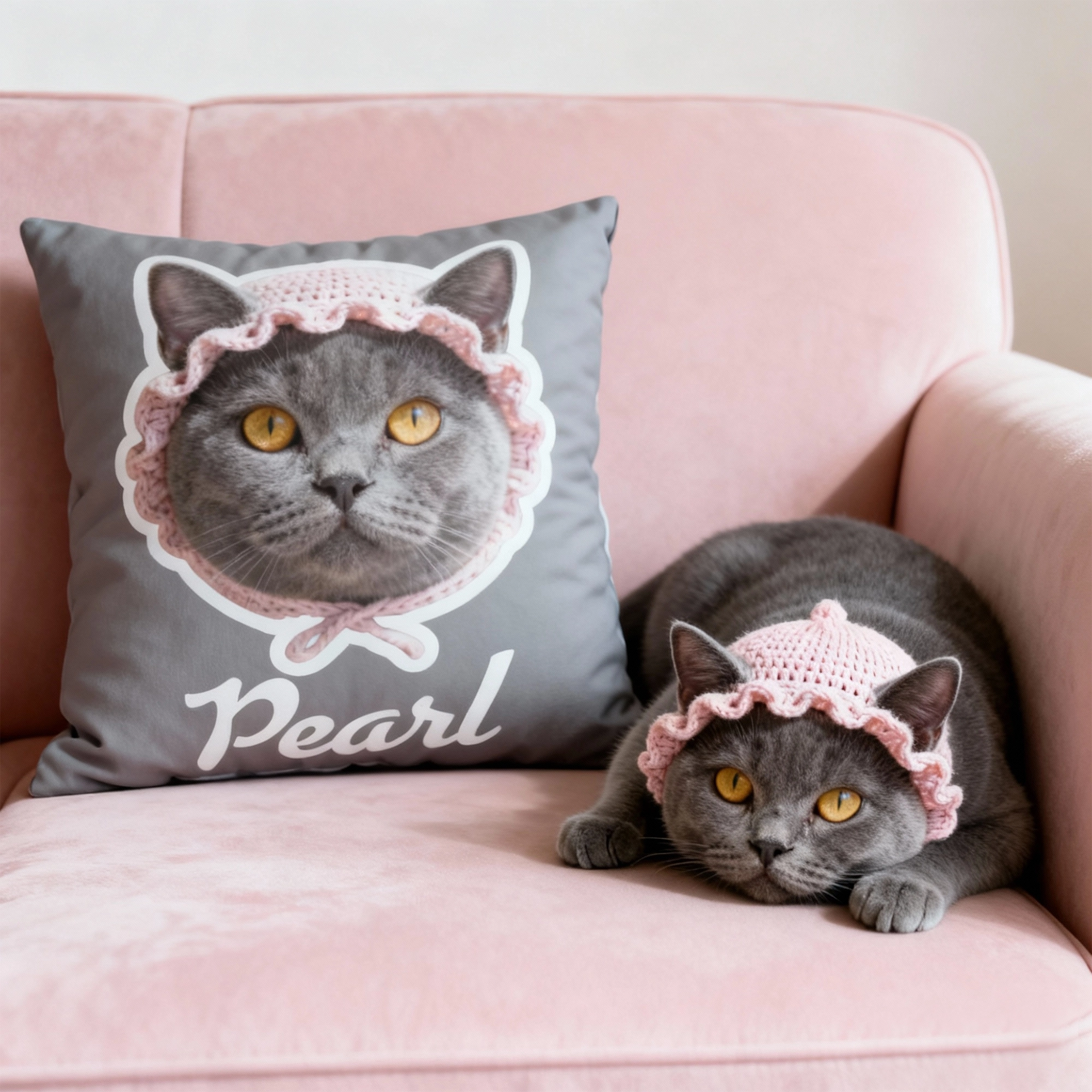 Personalized Double-sided Dog Cat Pet Face Photo Throw Pillow with Name