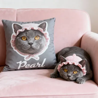 Personalized Double-sided Dog Cat Pet Face Photo Throw Pillow with Name