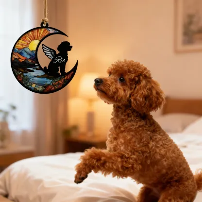 Custom Pet Silhouette with Name Sun Pattern Memorial Suncatcher