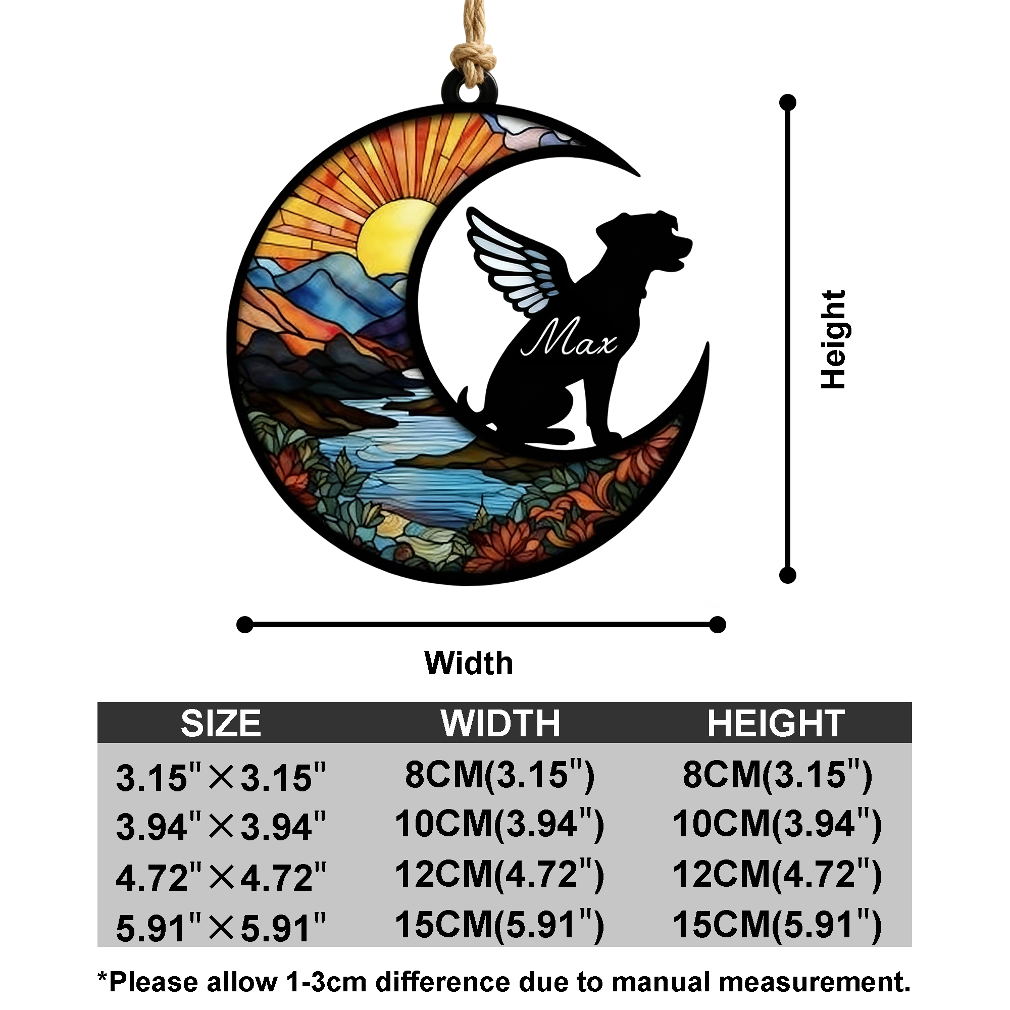 Custom Pet Silhouette with Name Sun Pattern Memorial Suncatcher