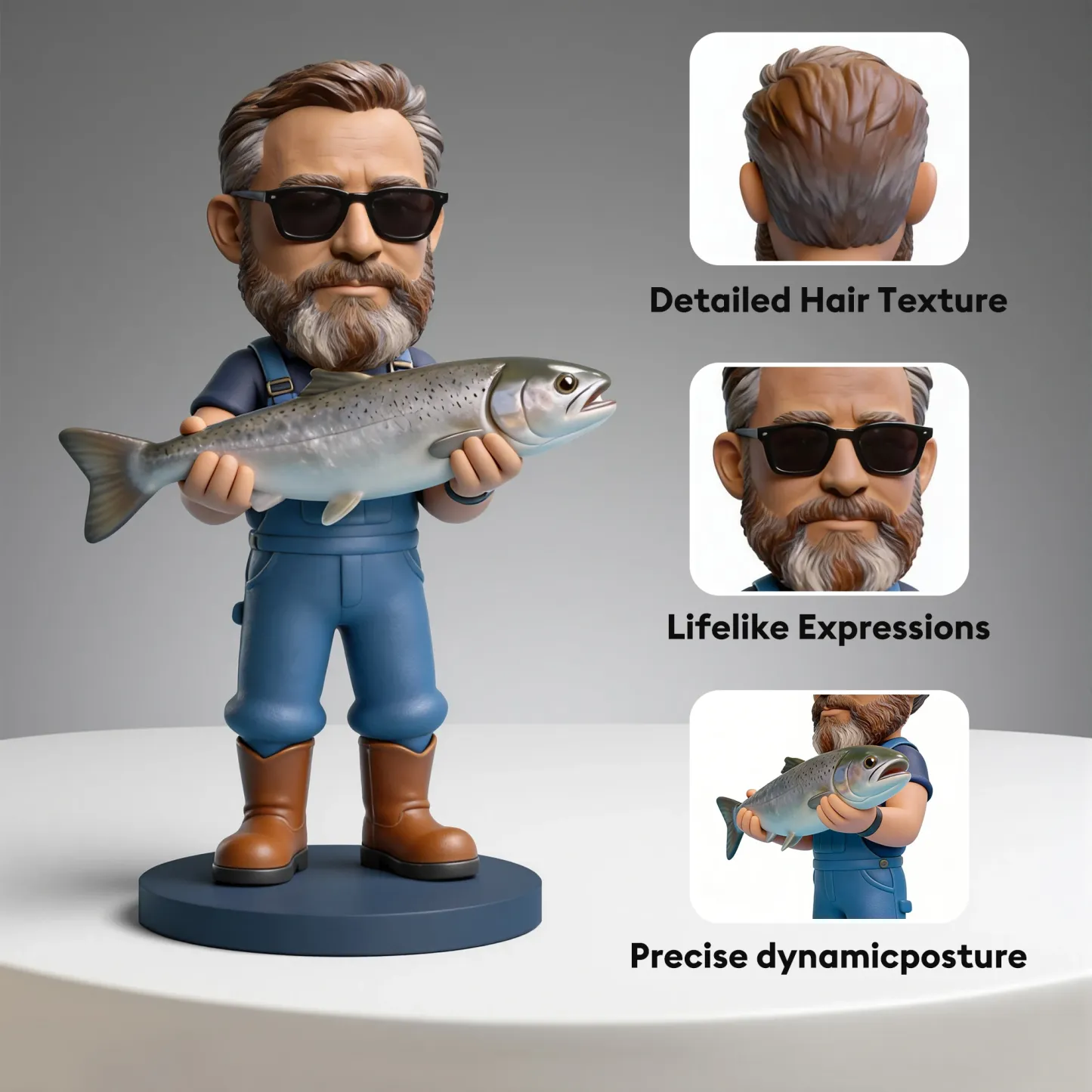 Custom Fishing Highly Realistic Full-Color 3D Printed Chibi Figurine for Fishing Enthusiast