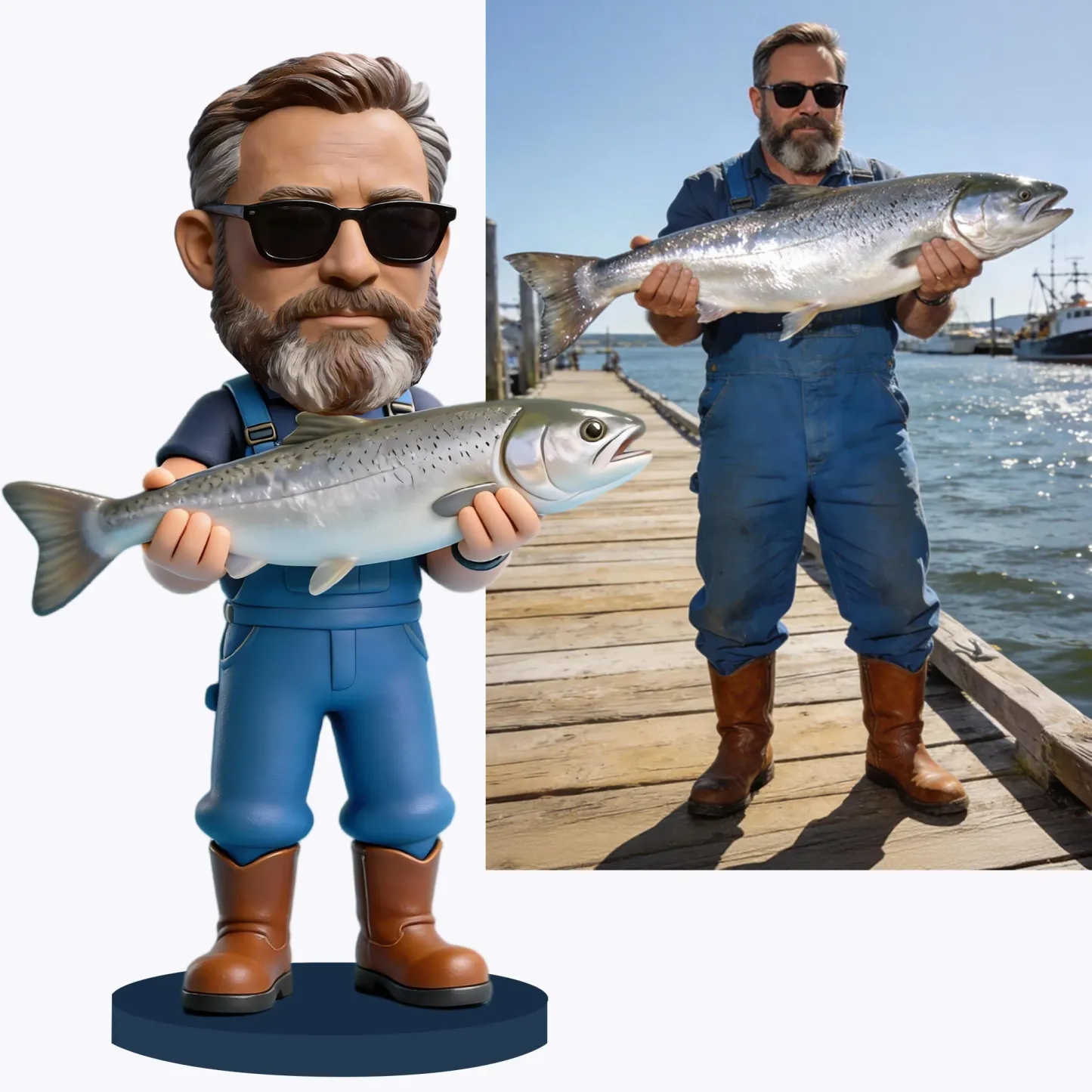 Custom Fishing Highly Realistic Full-Color 3D Printed Chibi Figurine for Fishing Enthusiast