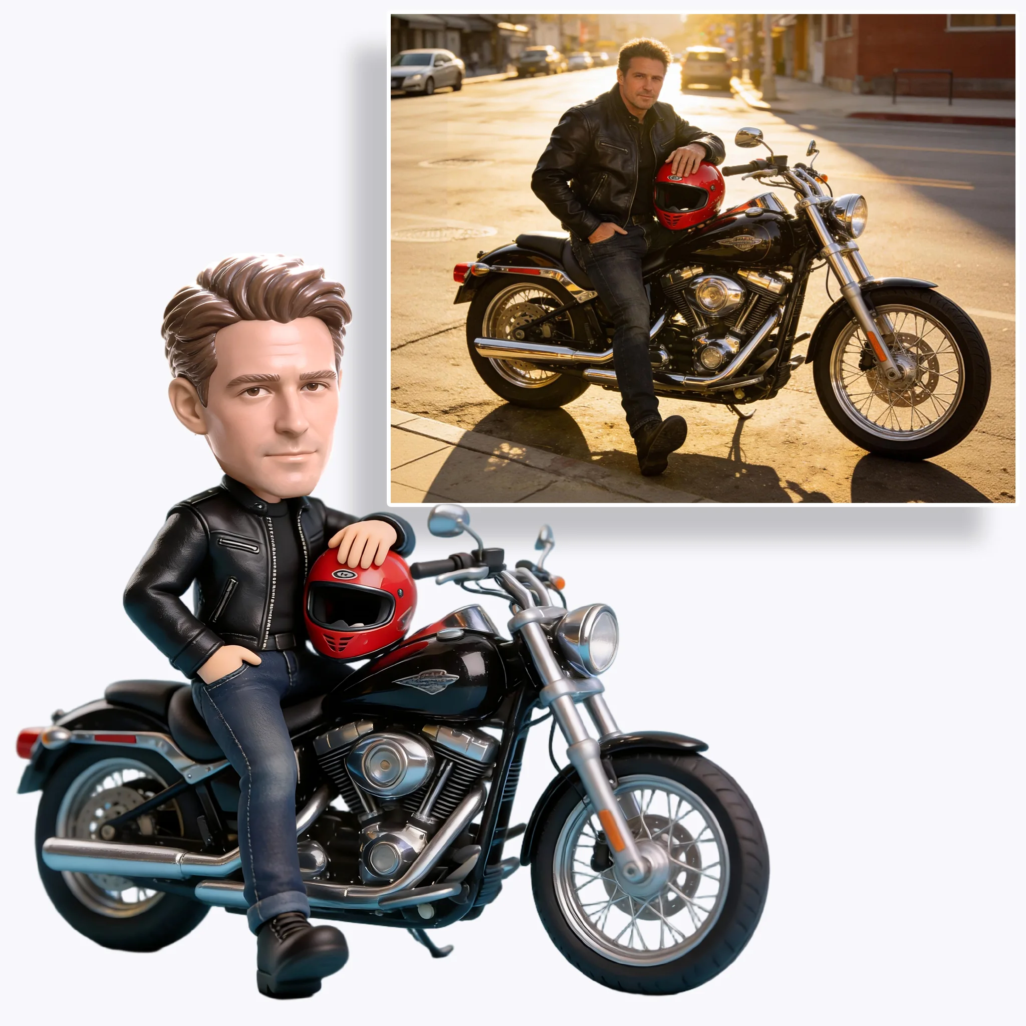Custom Motorcycle Rider Highly Realistic Full-Color 3D Printed Chibi Figurine for Motorcycle Enthusiast