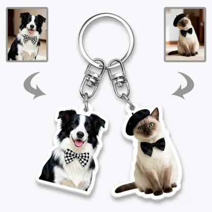Custom Double-Sided Dog Cat Face Photo Acrylic Keychain