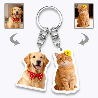 Custom Double-Sided Dog Cat Face Photo Acrylic Keychain