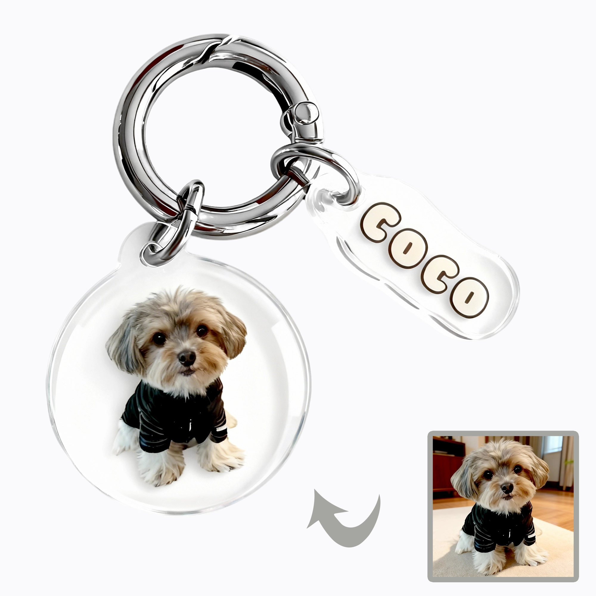 Custom Dog Cat Face Photo Round Shape Acrylic Keychain