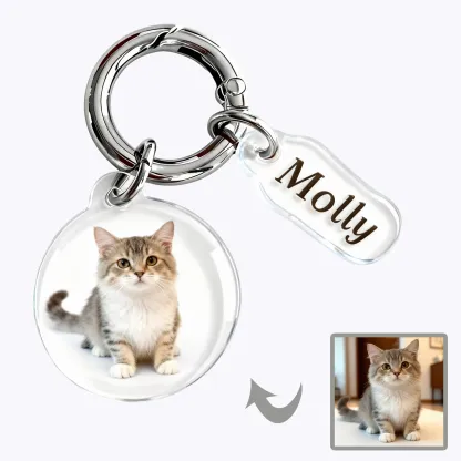 Custom Dog Cat Face Photo Round Shape Acrylic Keychain