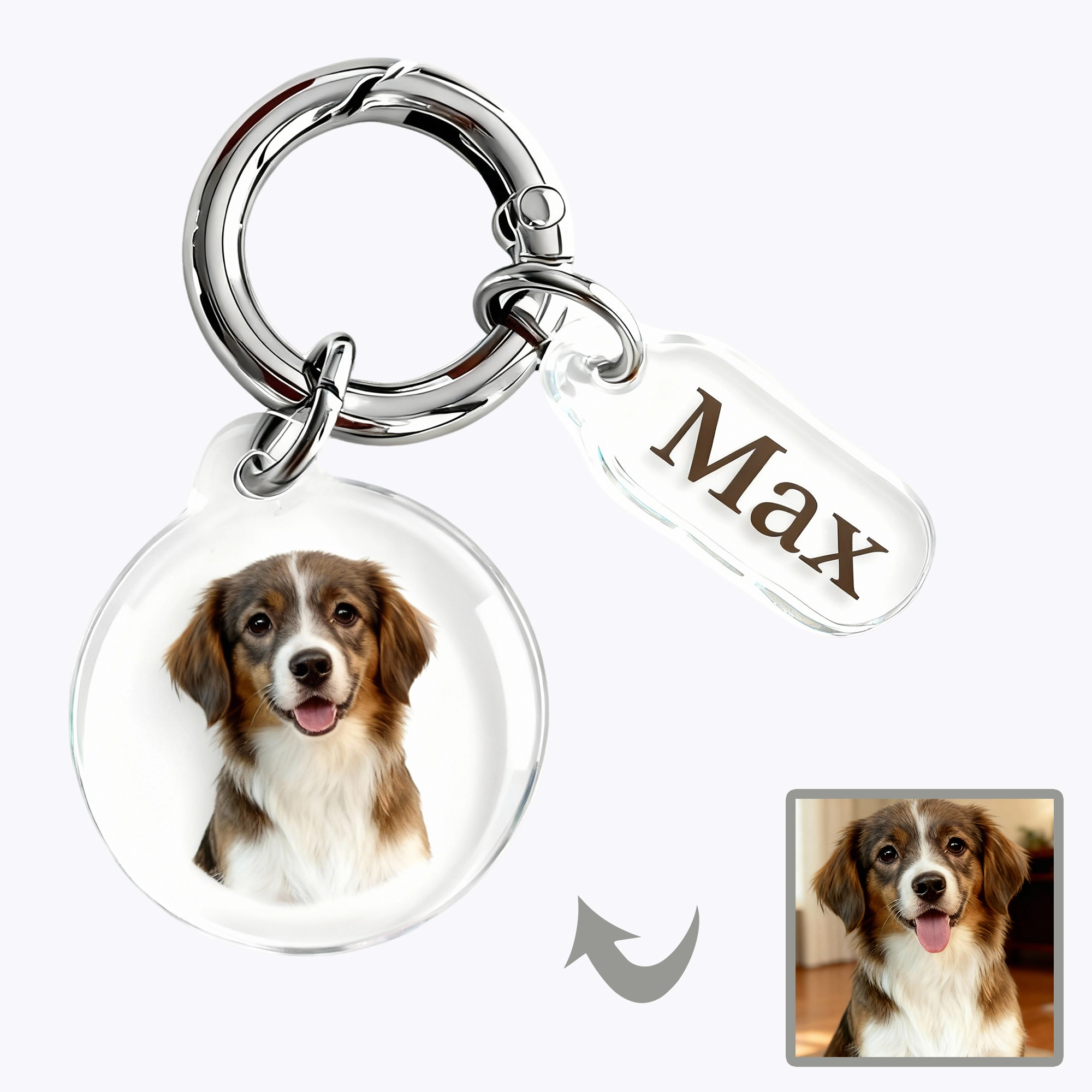 Custom Dog Cat Face Photo Round Shape Acrylic Keychain