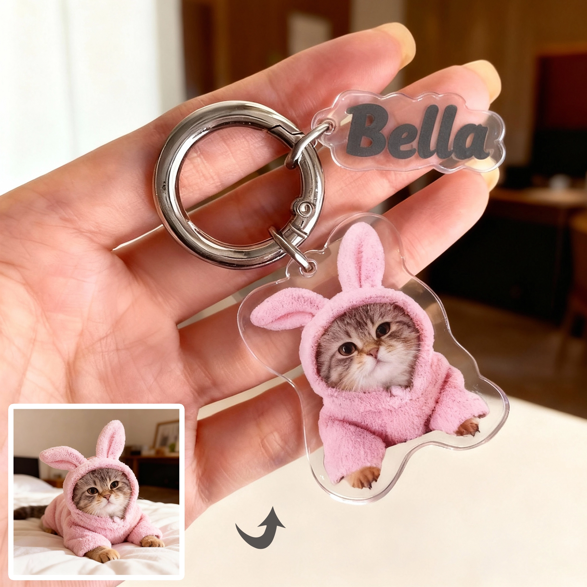 Custom Dog Cat Face Photo Round Shape Acrylic Keychain