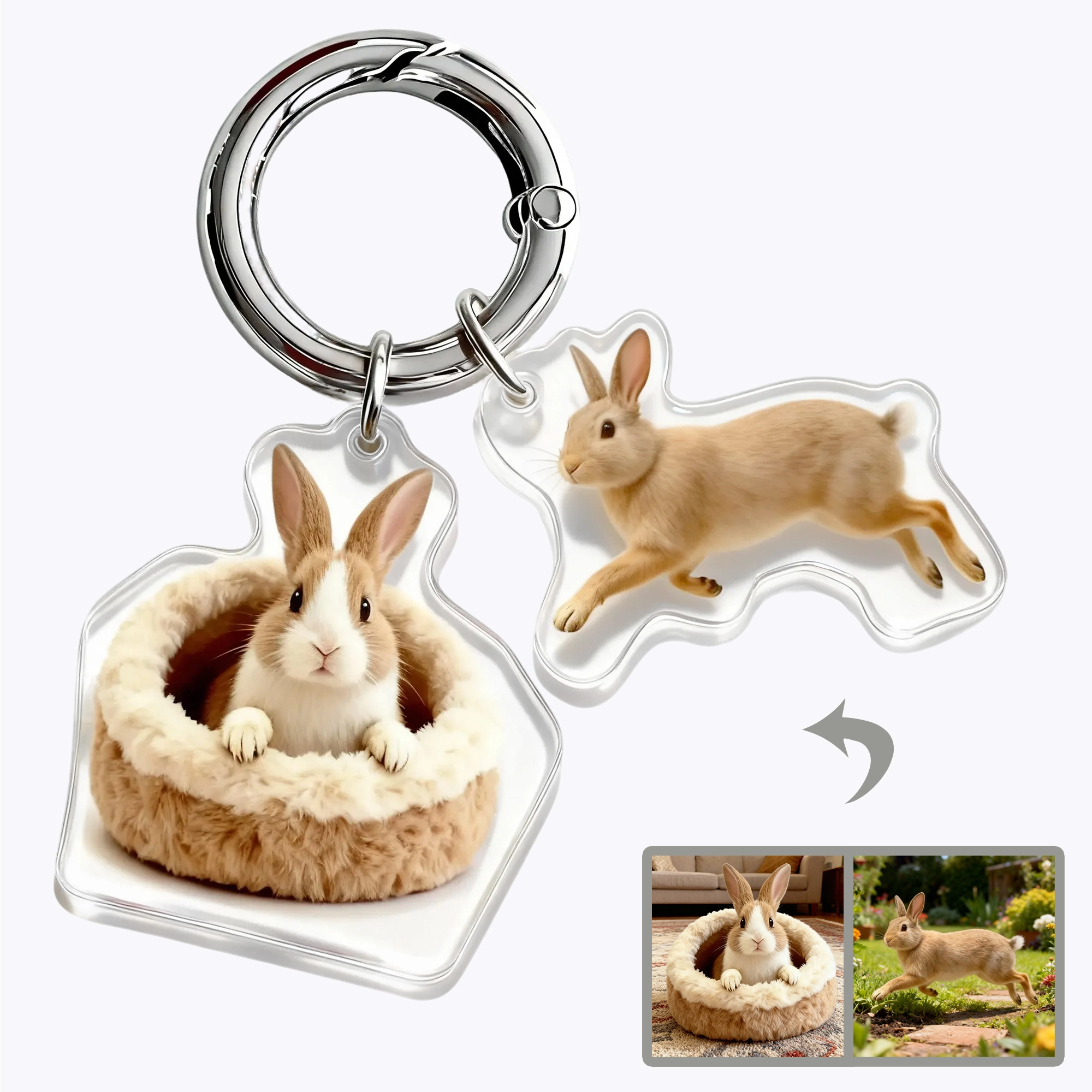 Custom Double Dog Cat Face Pet Photo Acrylic Keychain