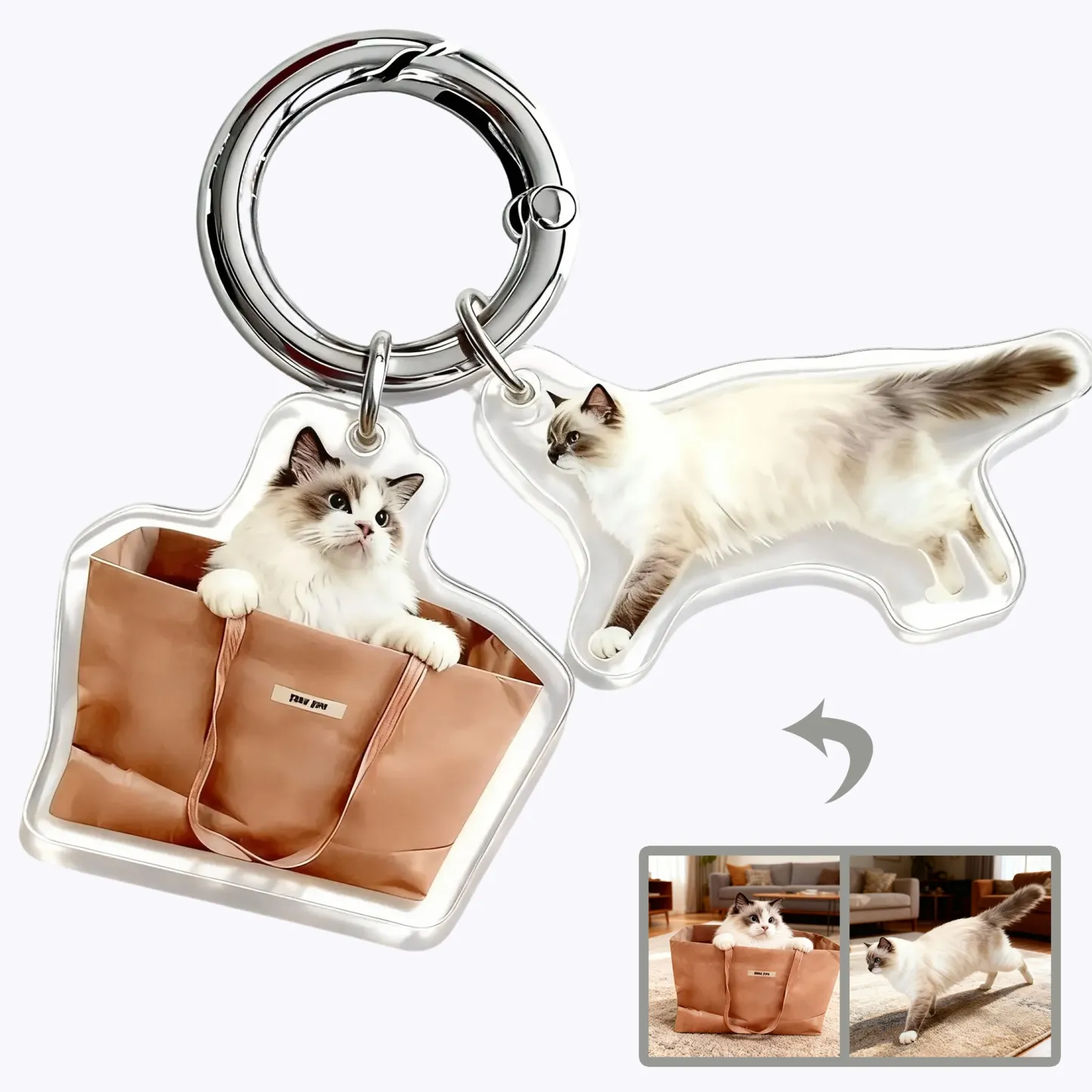 Custom Double Dog Cat Face Pet Photo Acrylic Keychain
