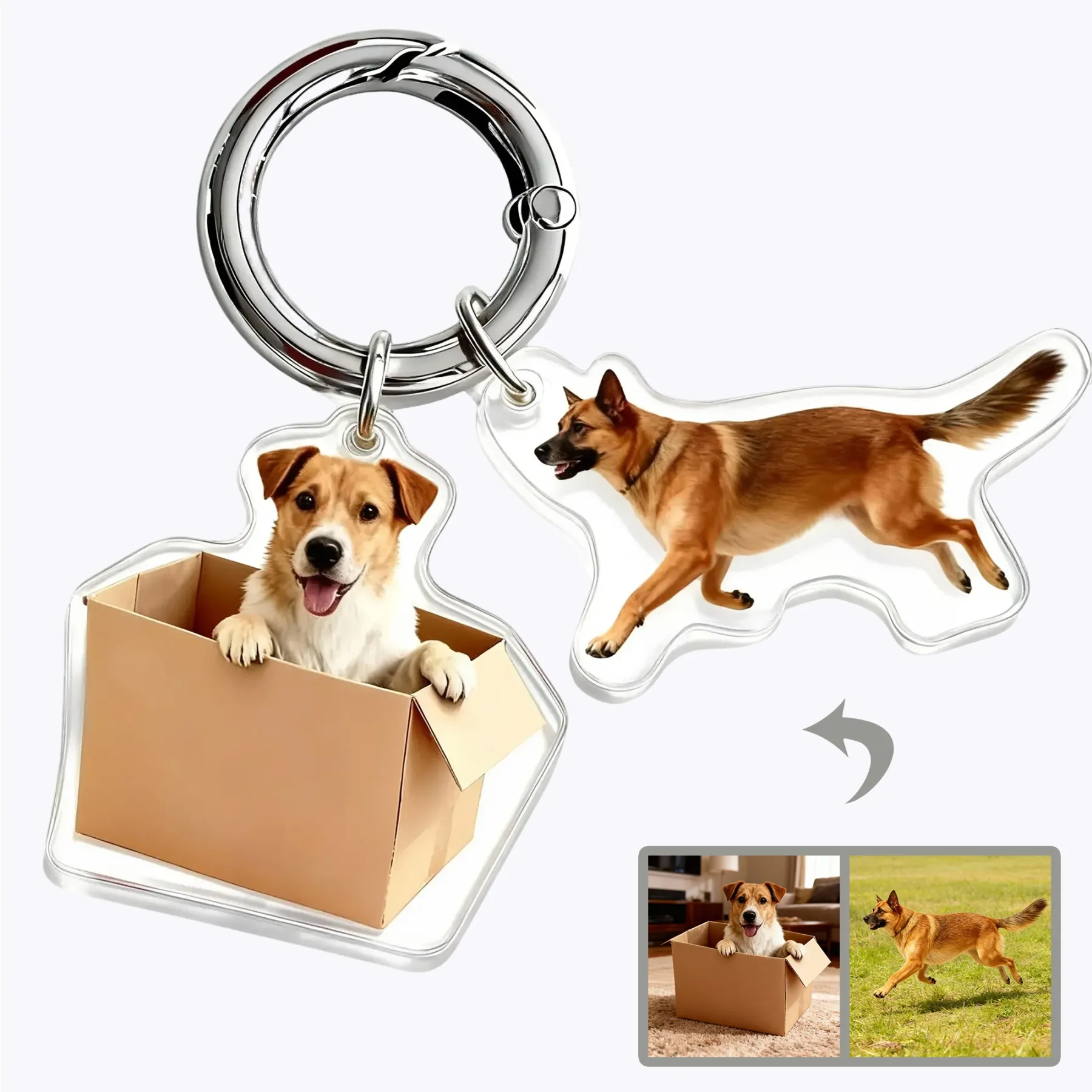 Custom Double Dog Cat Face Pet Photo Acrylic Keychain