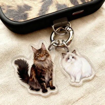 Custom Double Dog Cat Face Pet Photo Acrylic Keychain