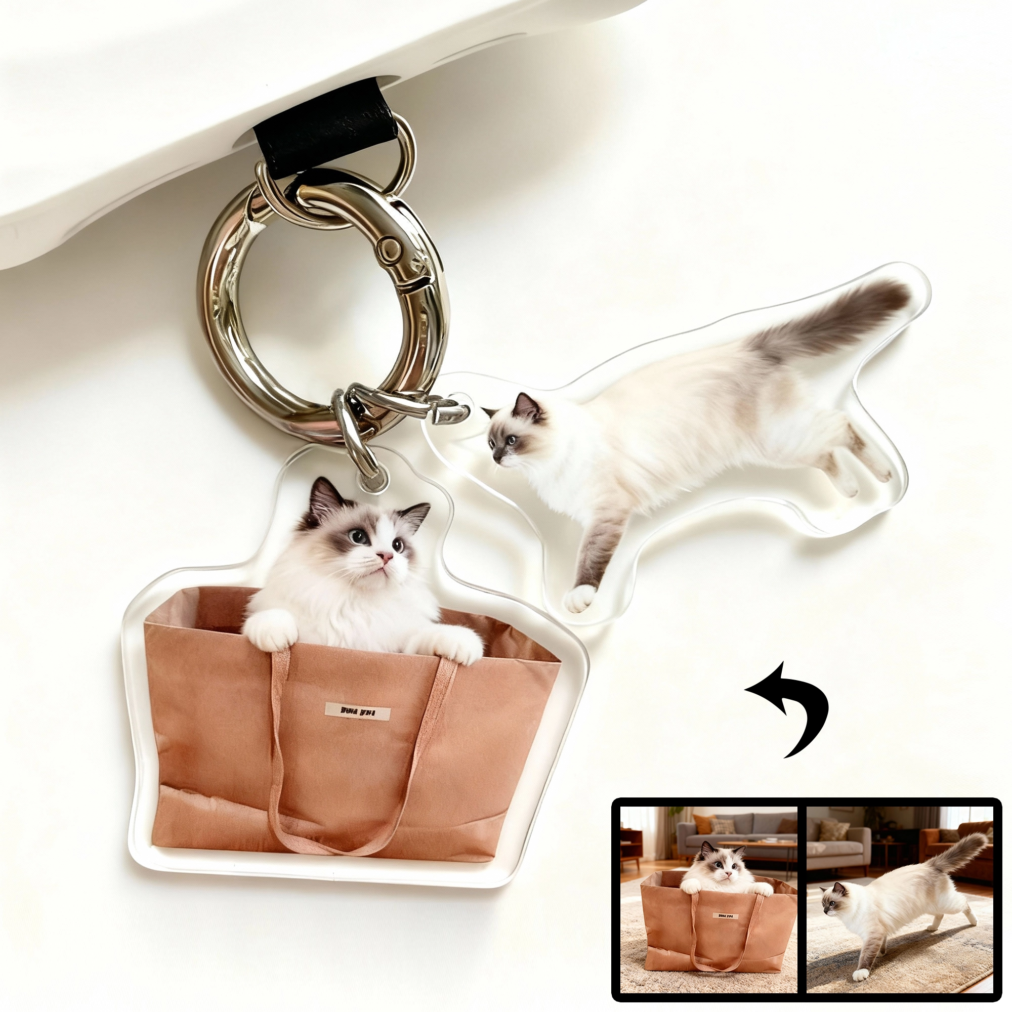 Custom Double Dog Cat Face Pet Photo Acrylic Keychain