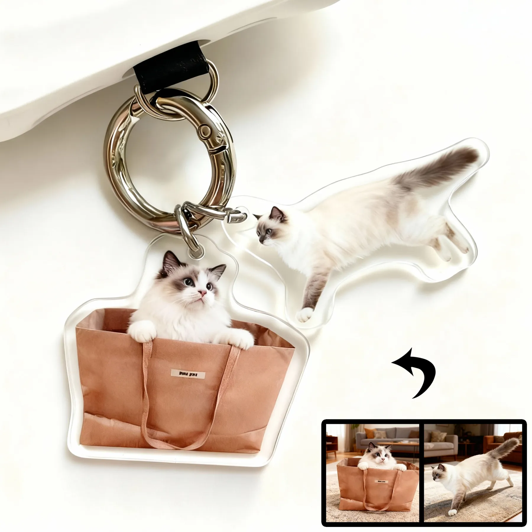 Custom Double Dog Cat Face Pet Photo Acrylic Keychain