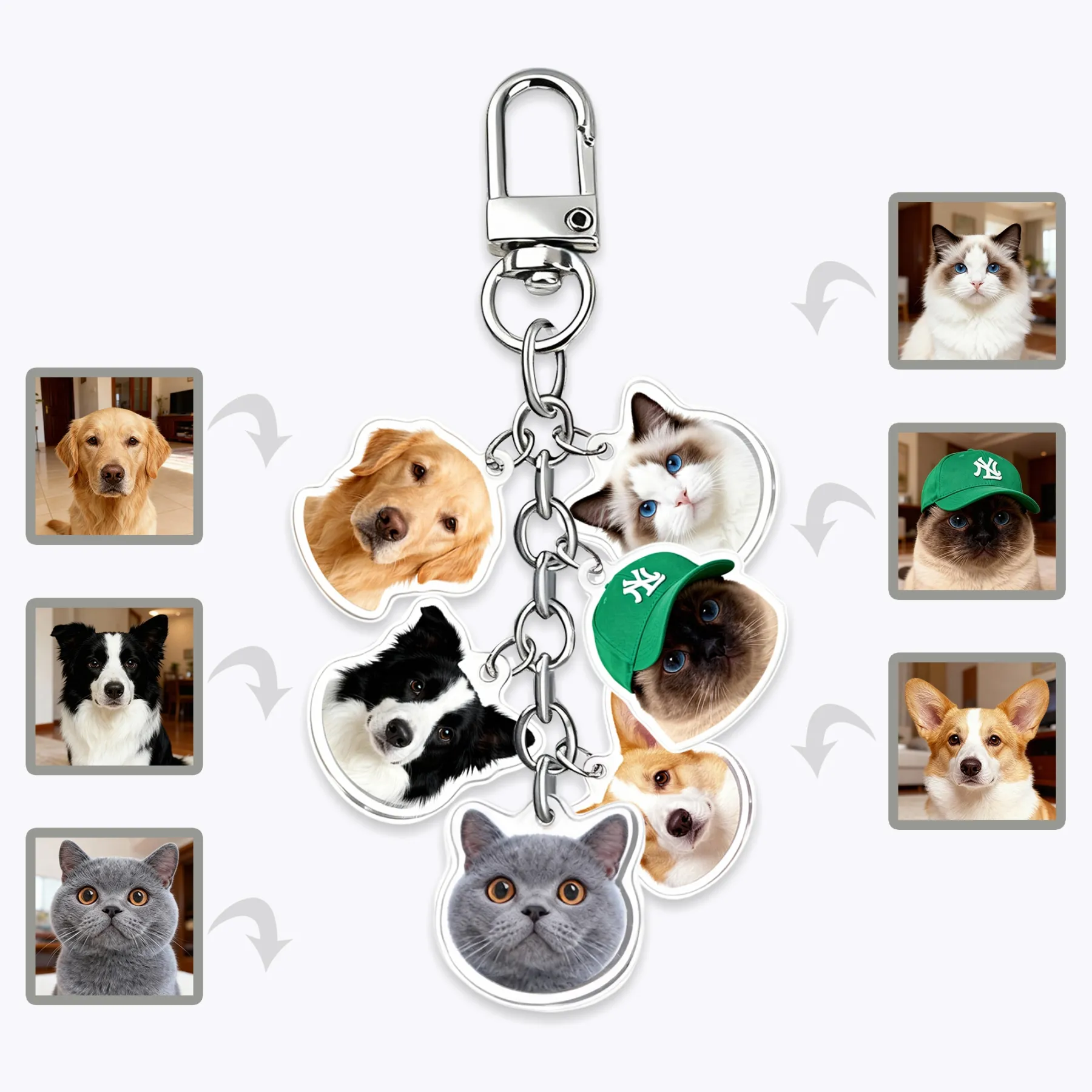 Custom 1-8 Cat Dog Pet Face Keychain