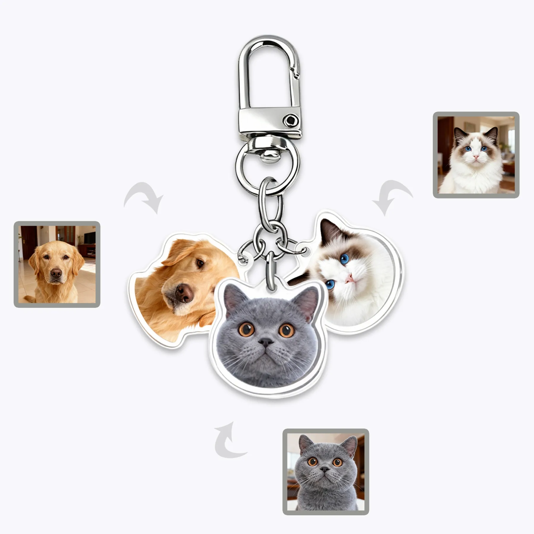Custom 1-8 Cat Dog Pet Face Keychain