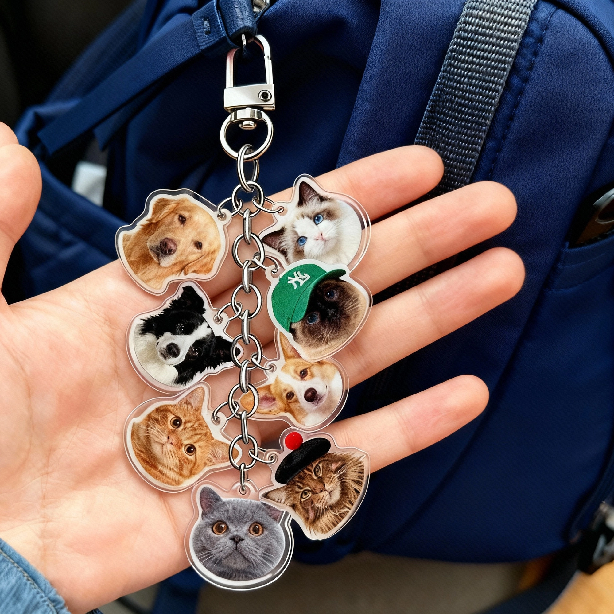 Custom 1-8 Cat Dog Pet Face Keychain