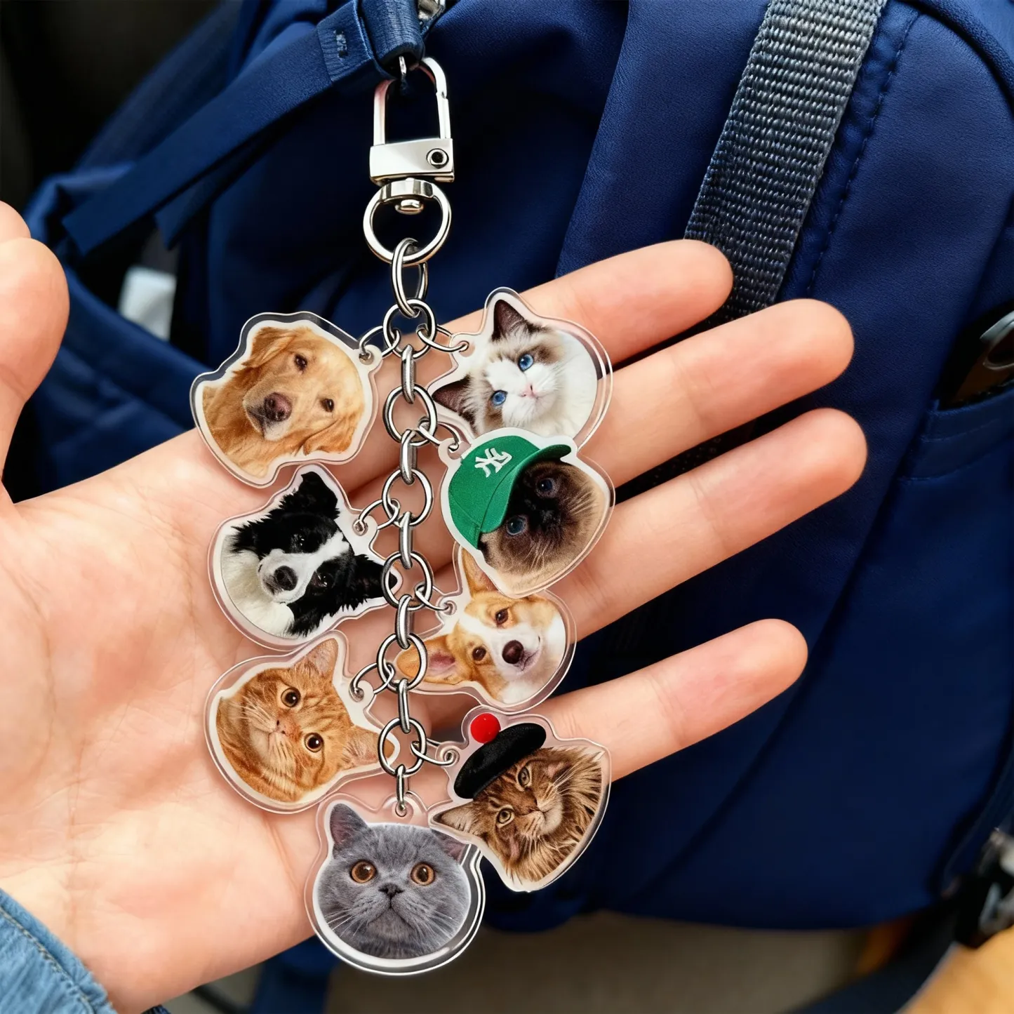 Custom 1-8 Cat Dog Pet Face Keychain