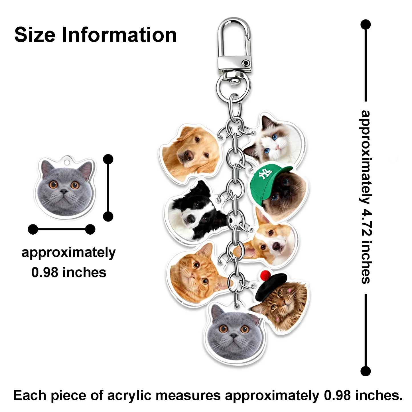 Custom 1-8 Cat Dog Pet Face Keychain