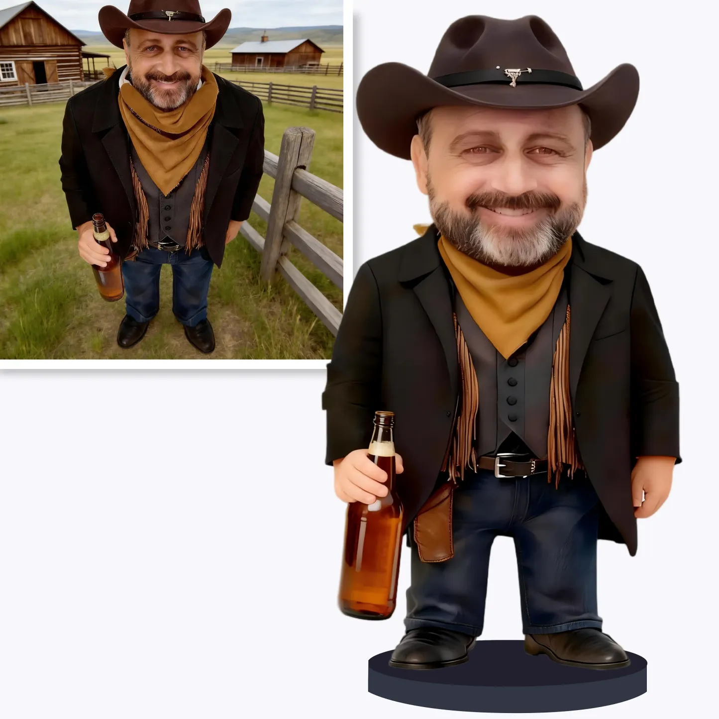 Custom Western Cowboy Highly Realistic Full-Color 3D Printed Chibi Figurine for Farm Owner
