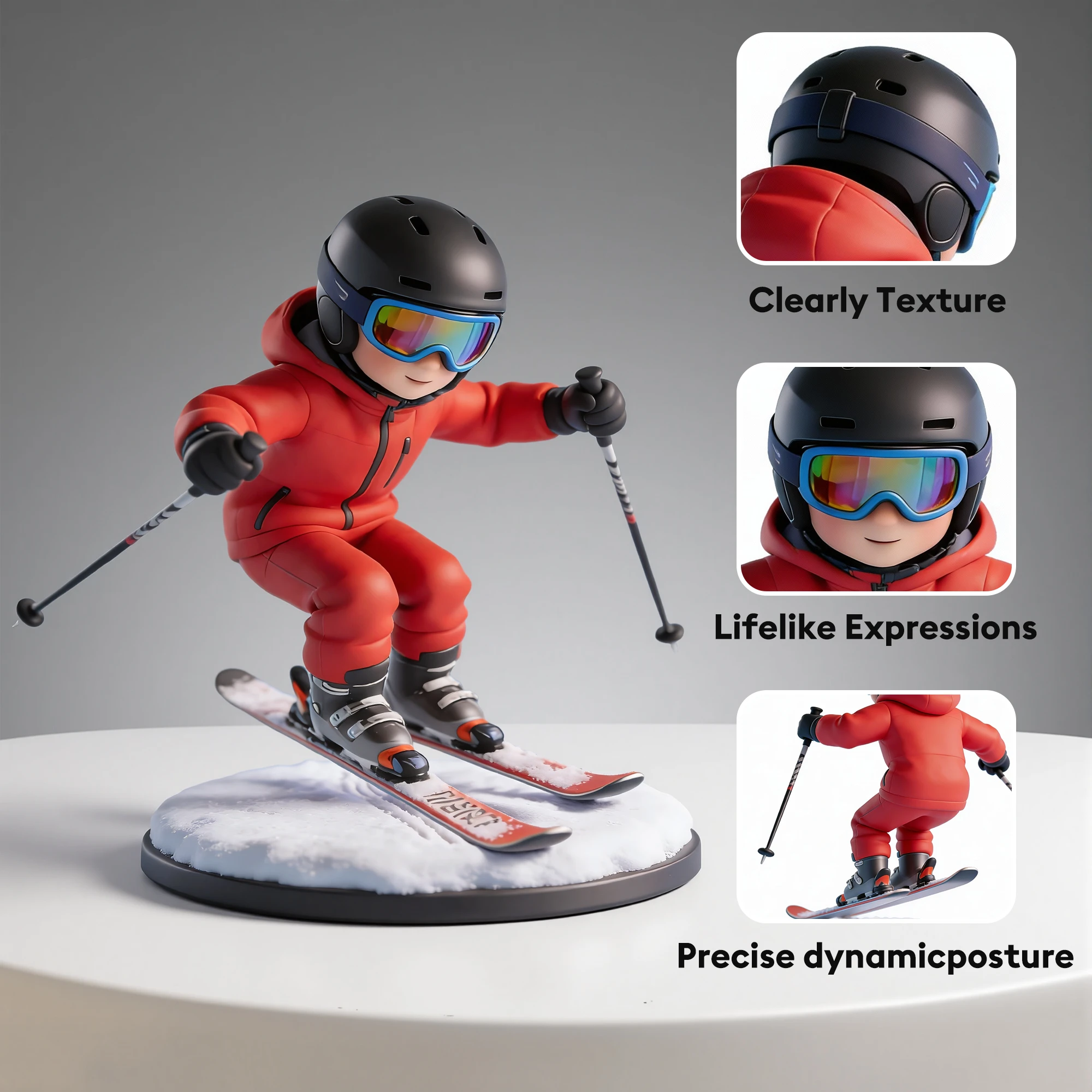 Custom Skiing Highly Realistic Full-Color 3D Printed Chibi Figurine for Skier