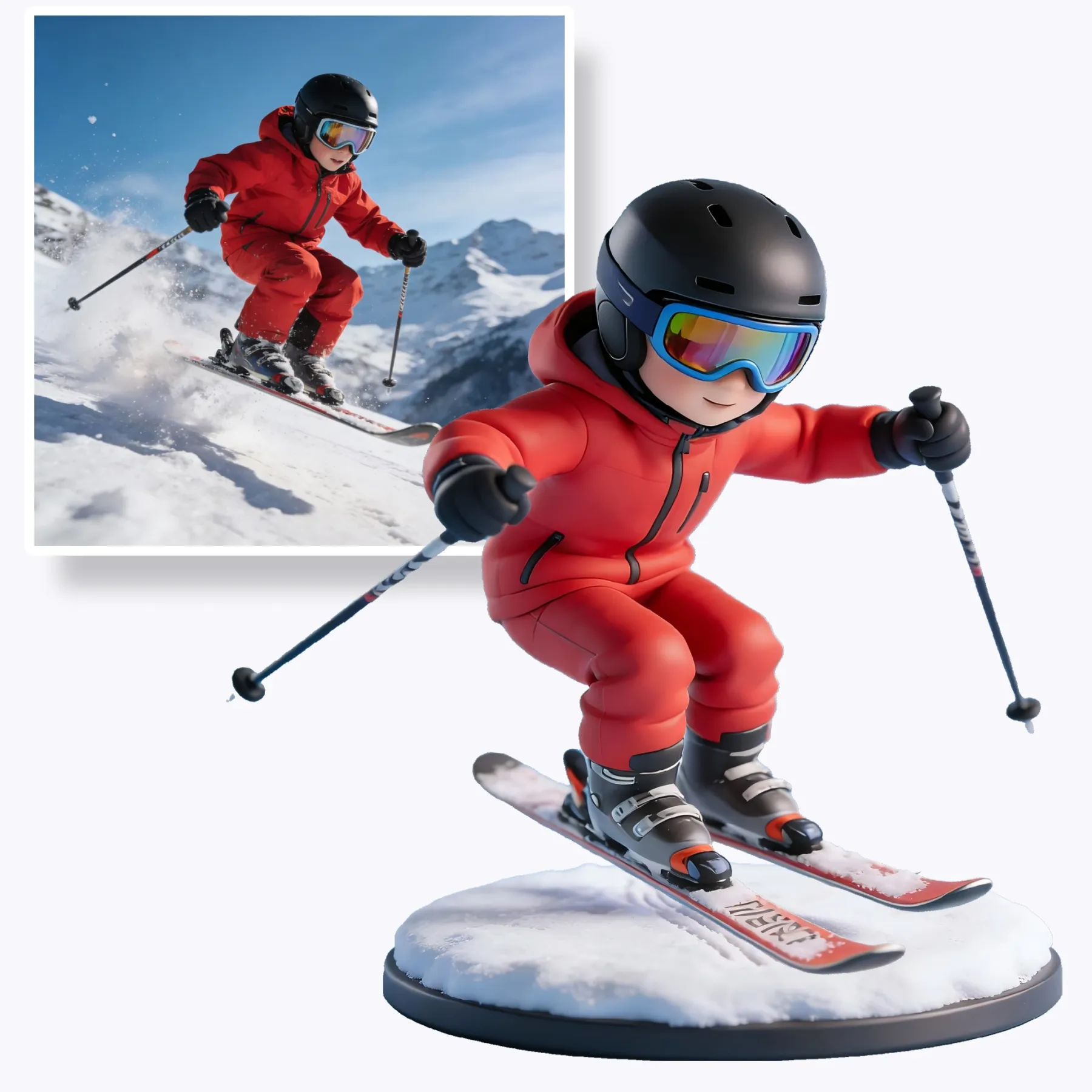 Custom Skiing Highly Realistic Full-Color 3D Printed Chibi Figurine for Skier