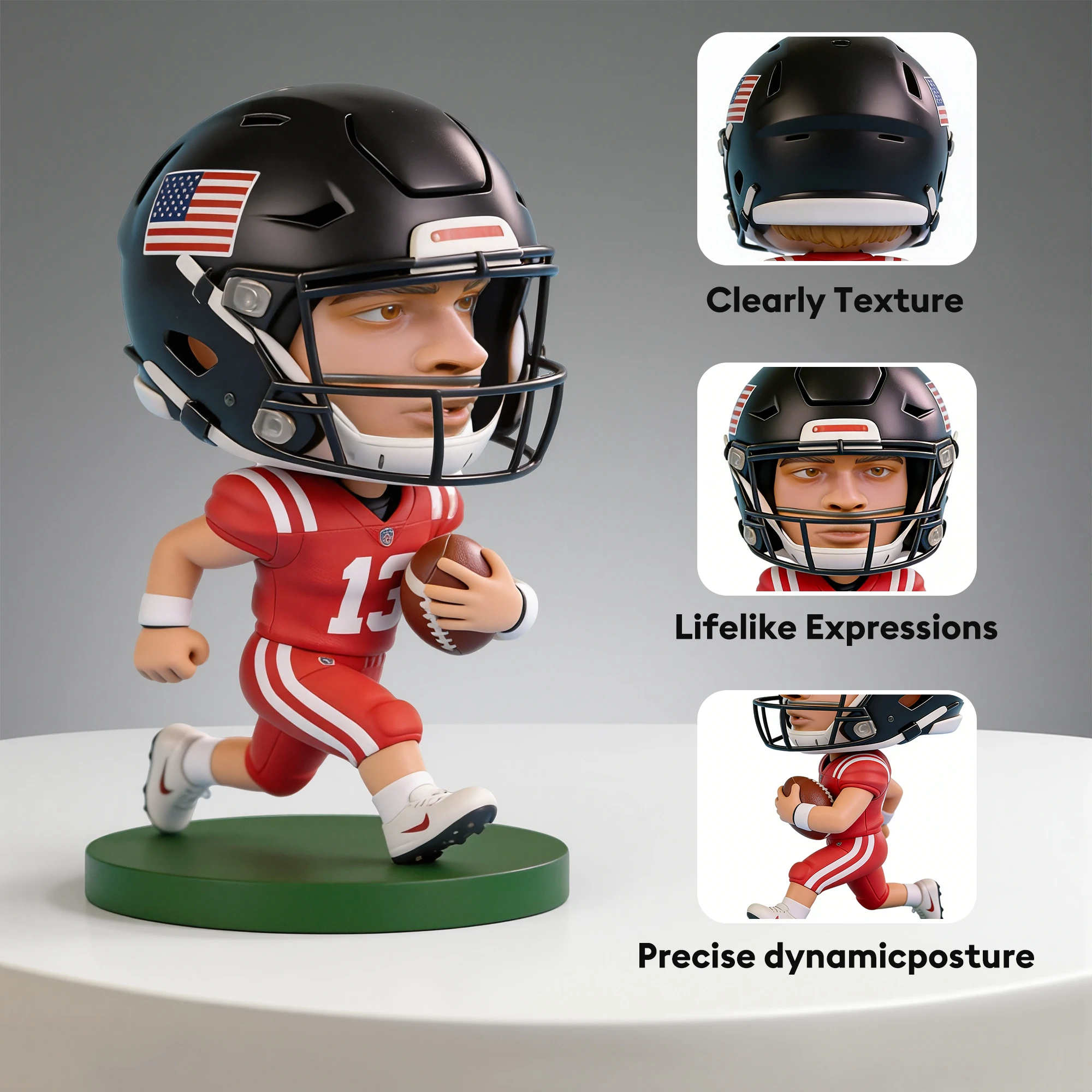 Custom American Football Player Highly Realistic Full-Color 3D Printed Chibi Figurine