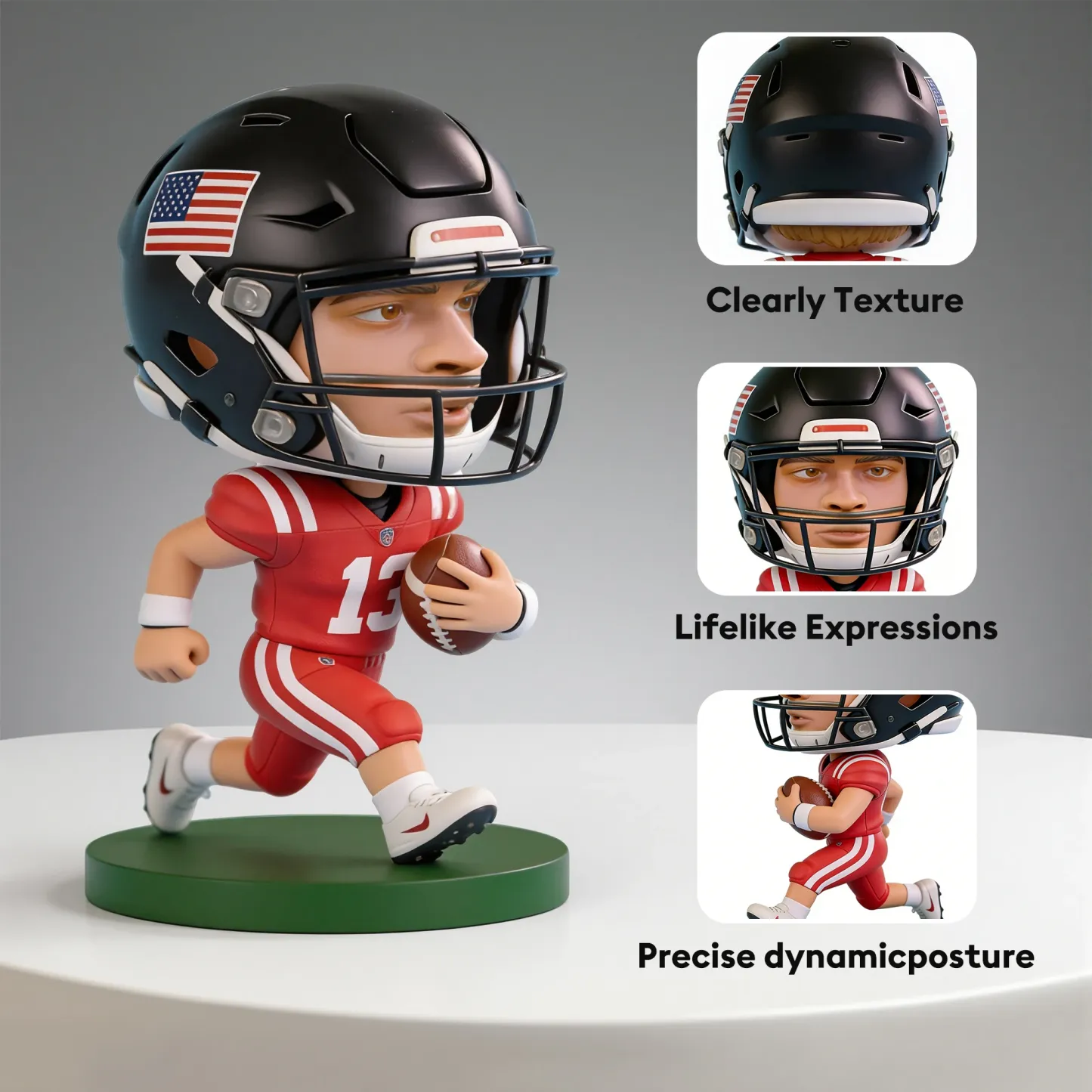 Custom American Football Player Highly Realistic Full-Color 3D Printed Chibi Figurine