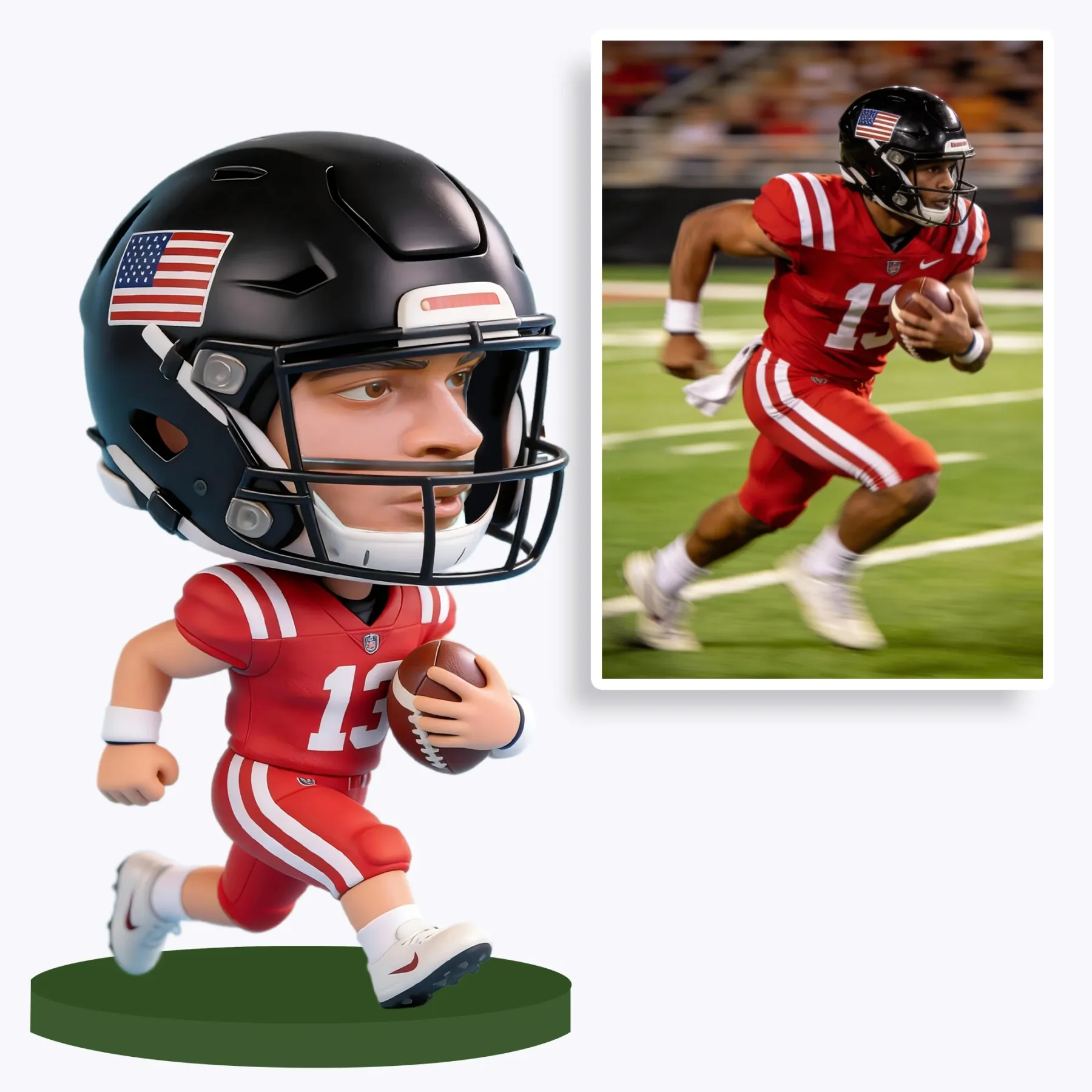 Custom American Football Player Highly Realistic Full-Color 3D Printed Chibi Figurine