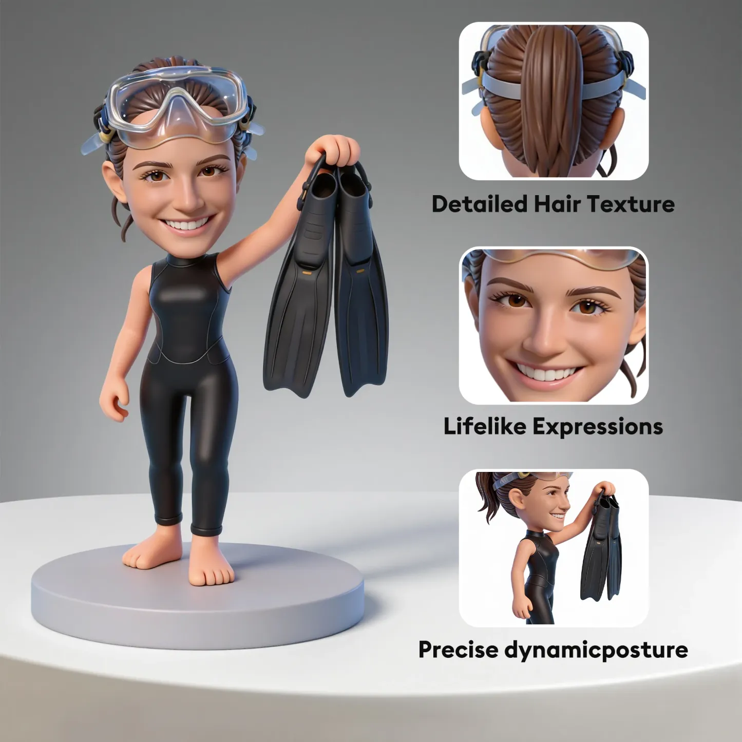 Custom Diver Highly Realistic Full-Color 3D Printed Chibi Figurine for Diving Enthusiast
