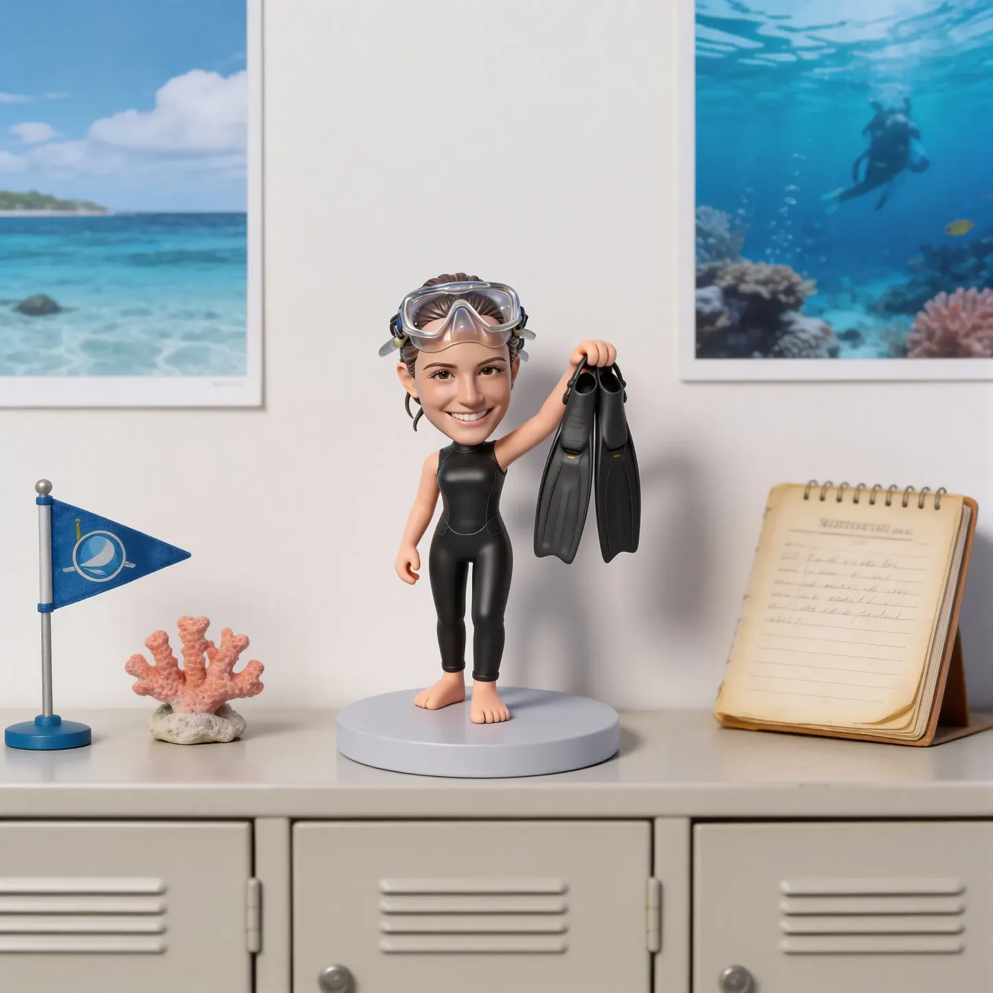 Custom Diver Highly Realistic Full-Color 3D Printed Chibi Figurine for Diving Enthusiast