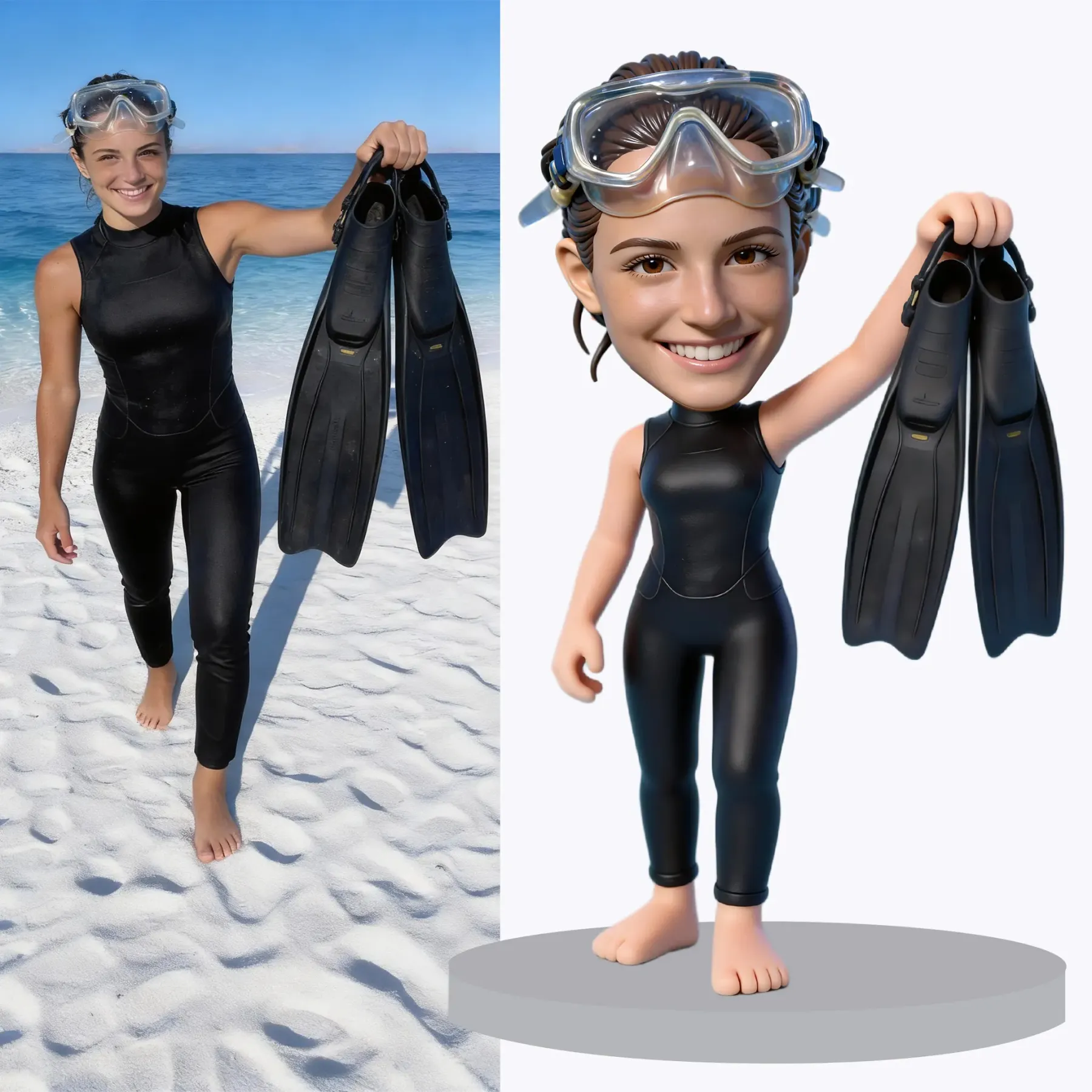 Custom Diver Highly Realistic Full-Color 3D Printed Chibi Figurine for Diving Enthusiast