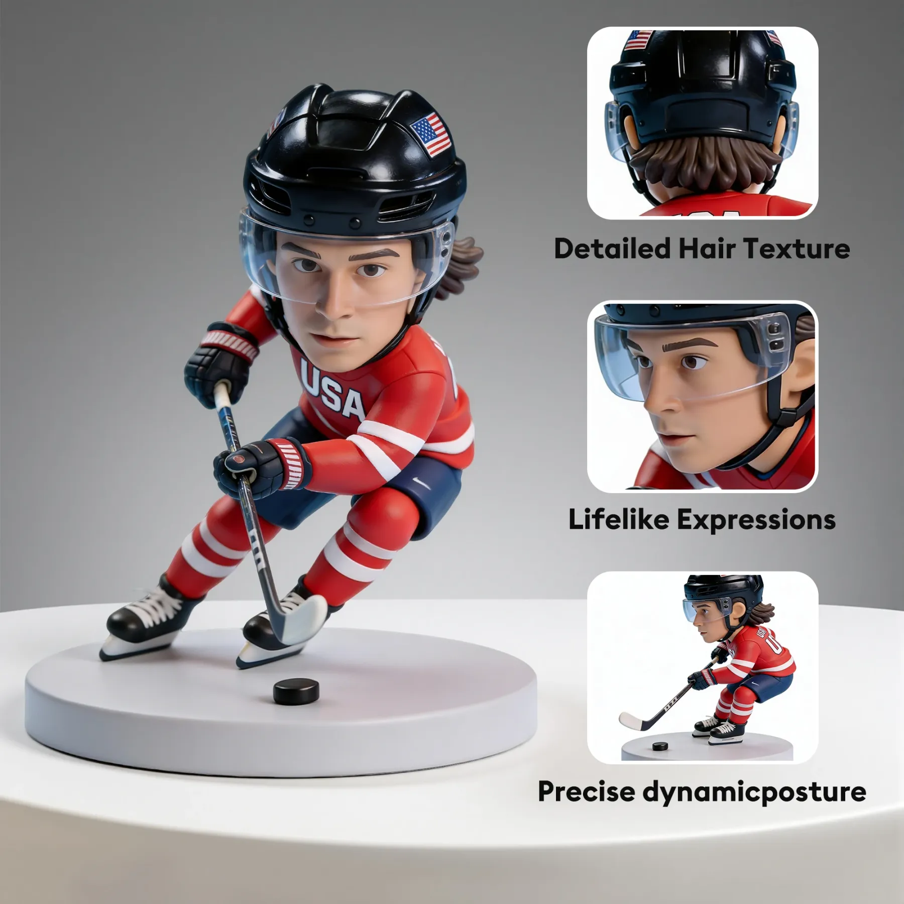 Custom Ice Hockey Player Highly Realistic Full-Color 3D Printed Chibi Figurine
