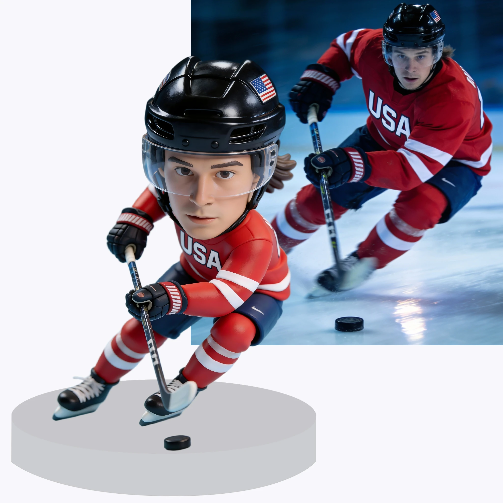 Custom Ice Hockey Player Highly Realistic Full-Color 3D Printed Chibi Figurine