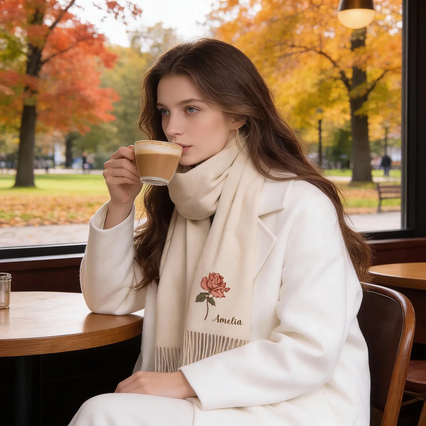 Custom Birth Flower Warm Tassel Scarf with Name