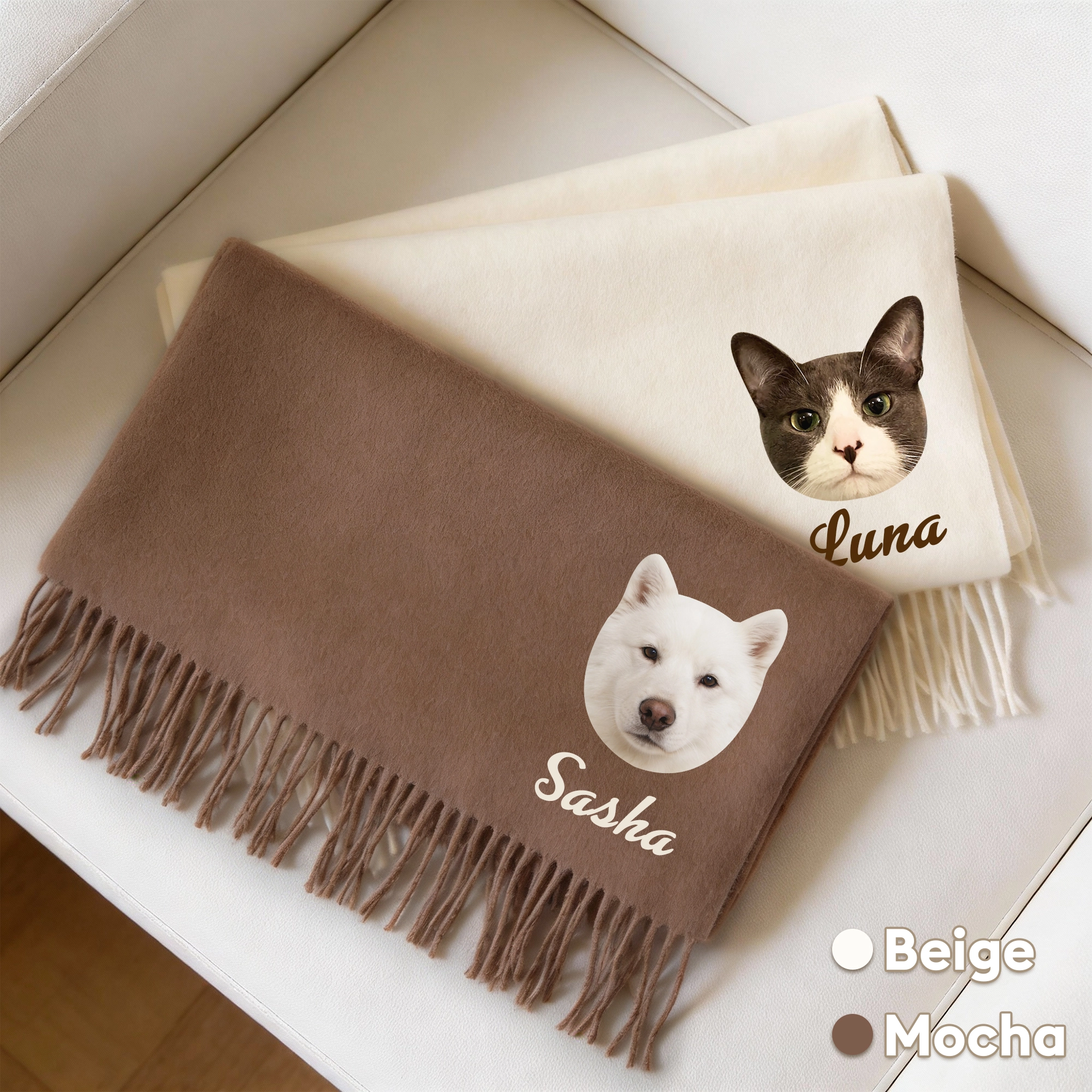 Custom Dog Cat Pet Face Warm Tassel Scarf with Name