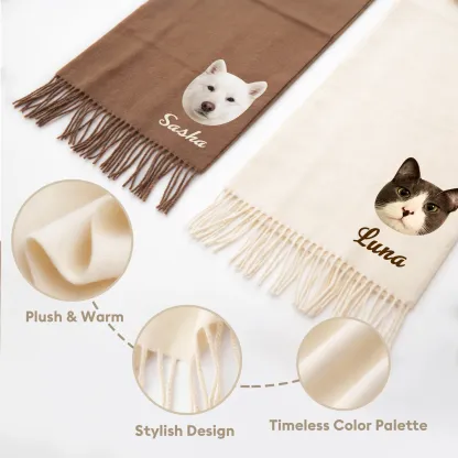 Custom Dog Cat Pet Face Warm Tassel Scarf with Name