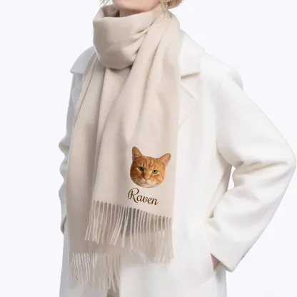 Custom Dog Cat Pet Face Warm Tassel Scarf with Name