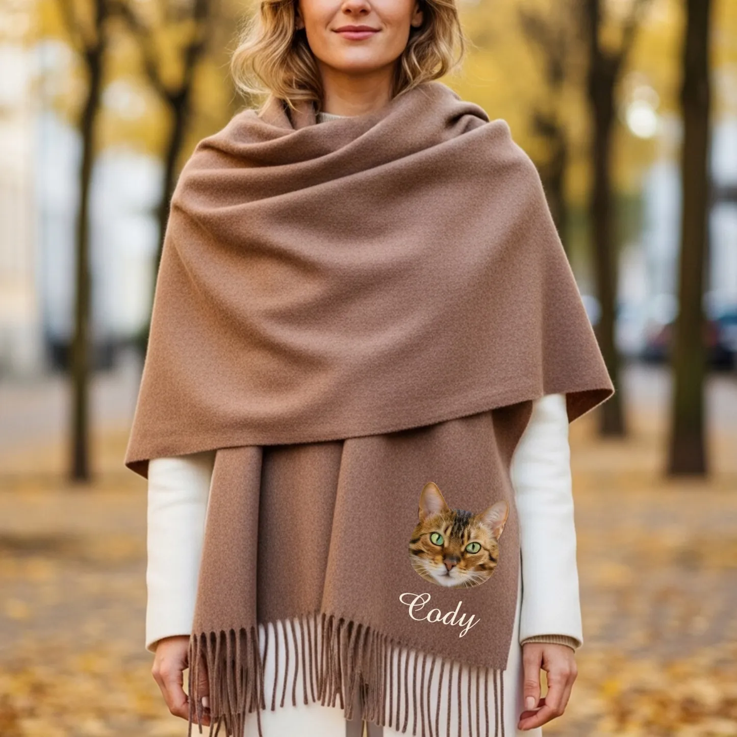 Custom Dog Cat Pet Face Warm Tassel Scarf with Name