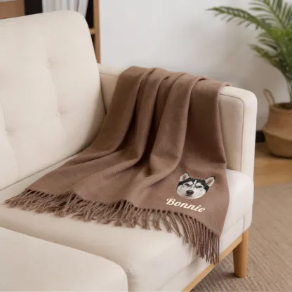 Custom Dog Cat Pet Face Warm Tassel Scarf with Name