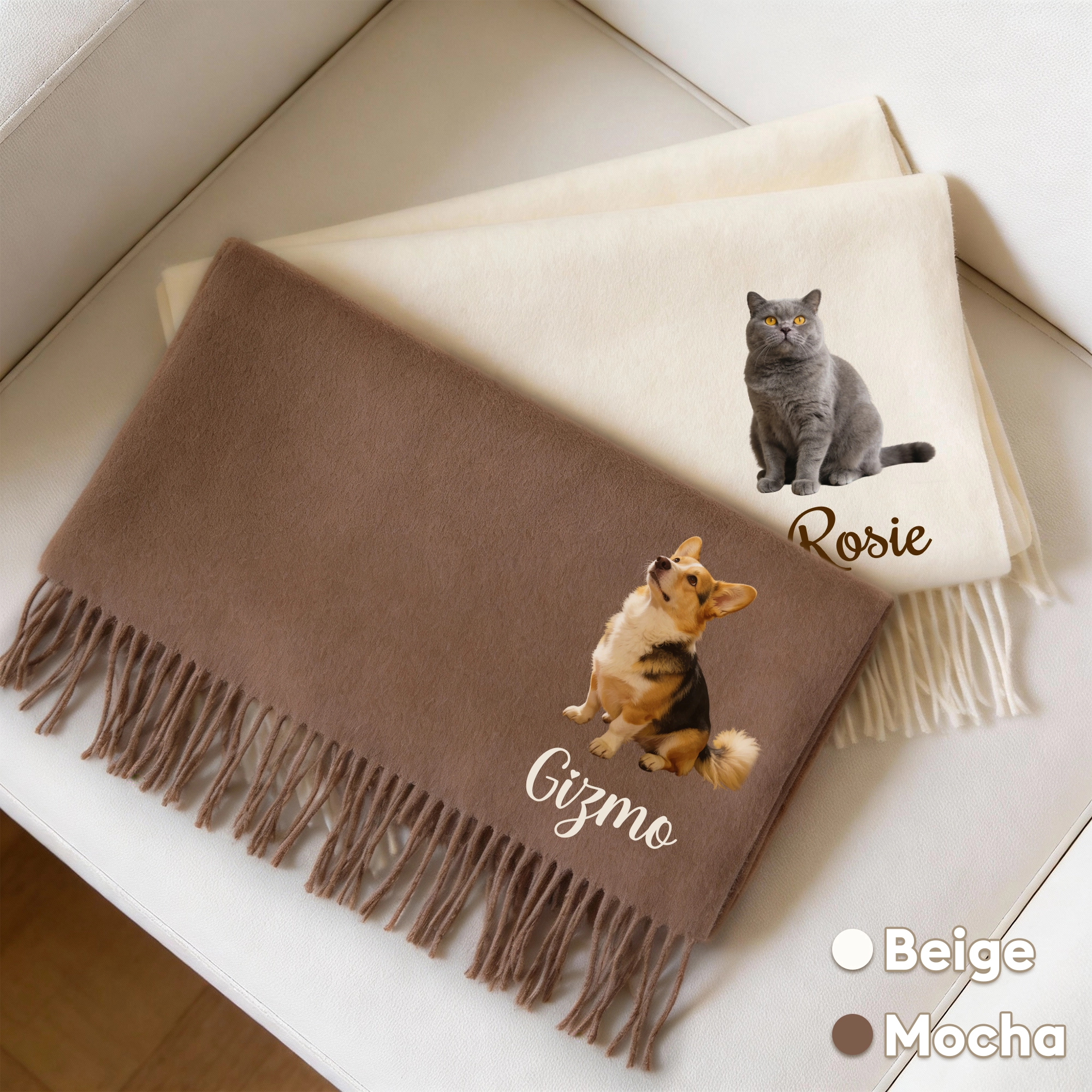 Custom Dog Cat Pet Photo Full Body Warm Tassel Scarf with Name